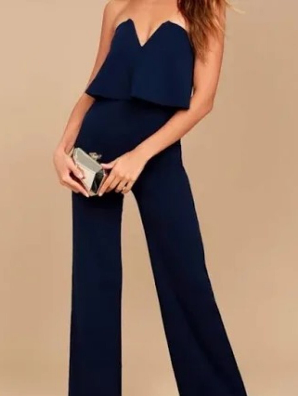 Lulu's Navy Strapless Layered Wide-Leg Jumpsuit